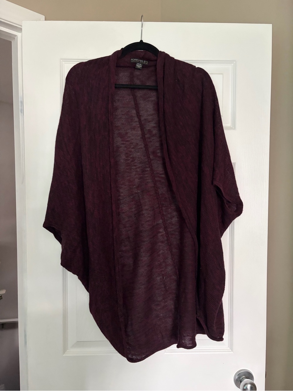 Forever 21 Burgundy Open-Front Draped Knit Cardigan